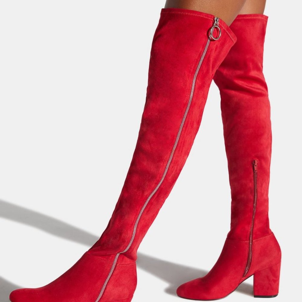 Novia Fire Engine Red Thigh High Boots